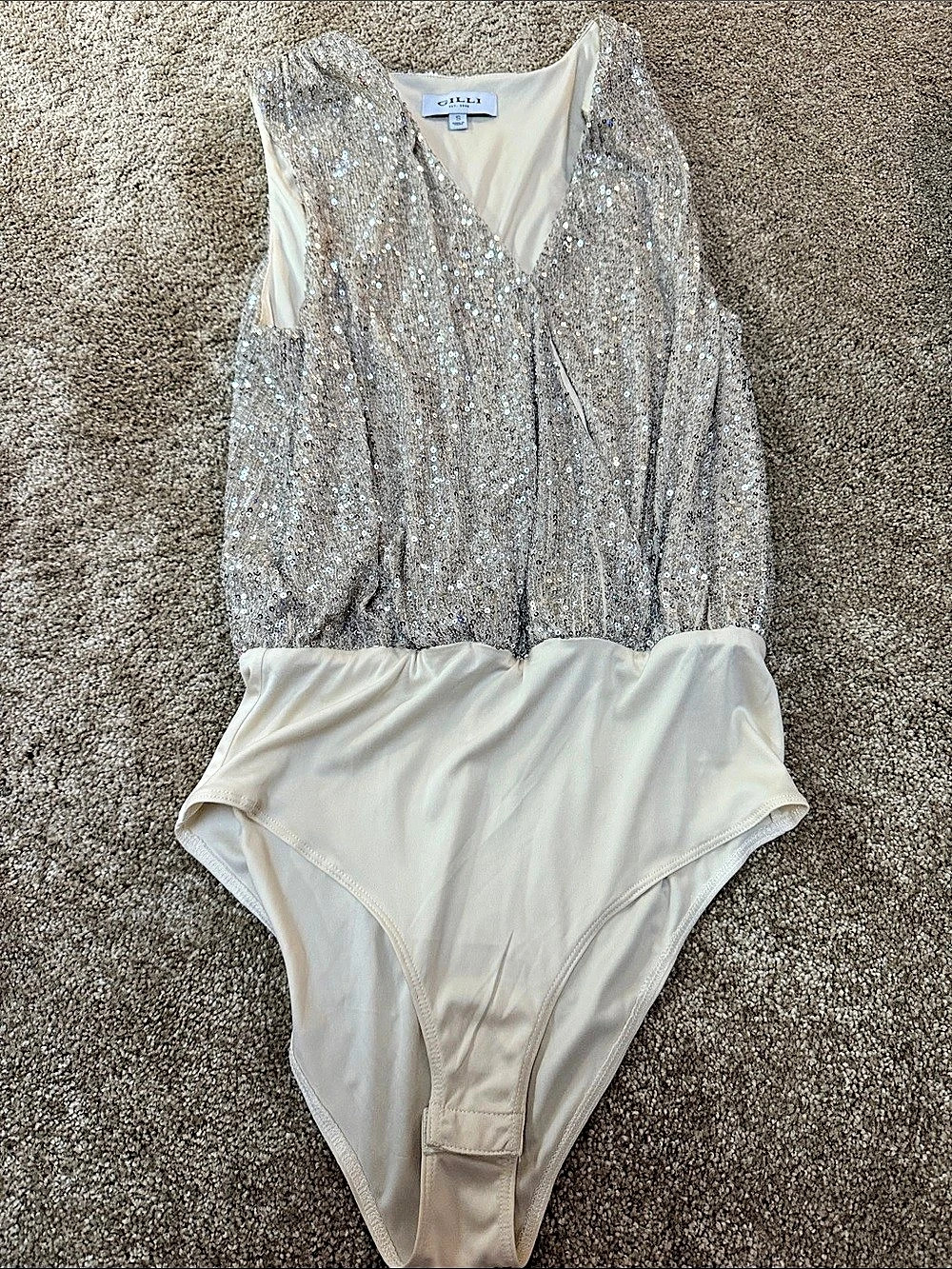 CULLI Sequin Bodysuit in Silver & Cream Size Small Like New